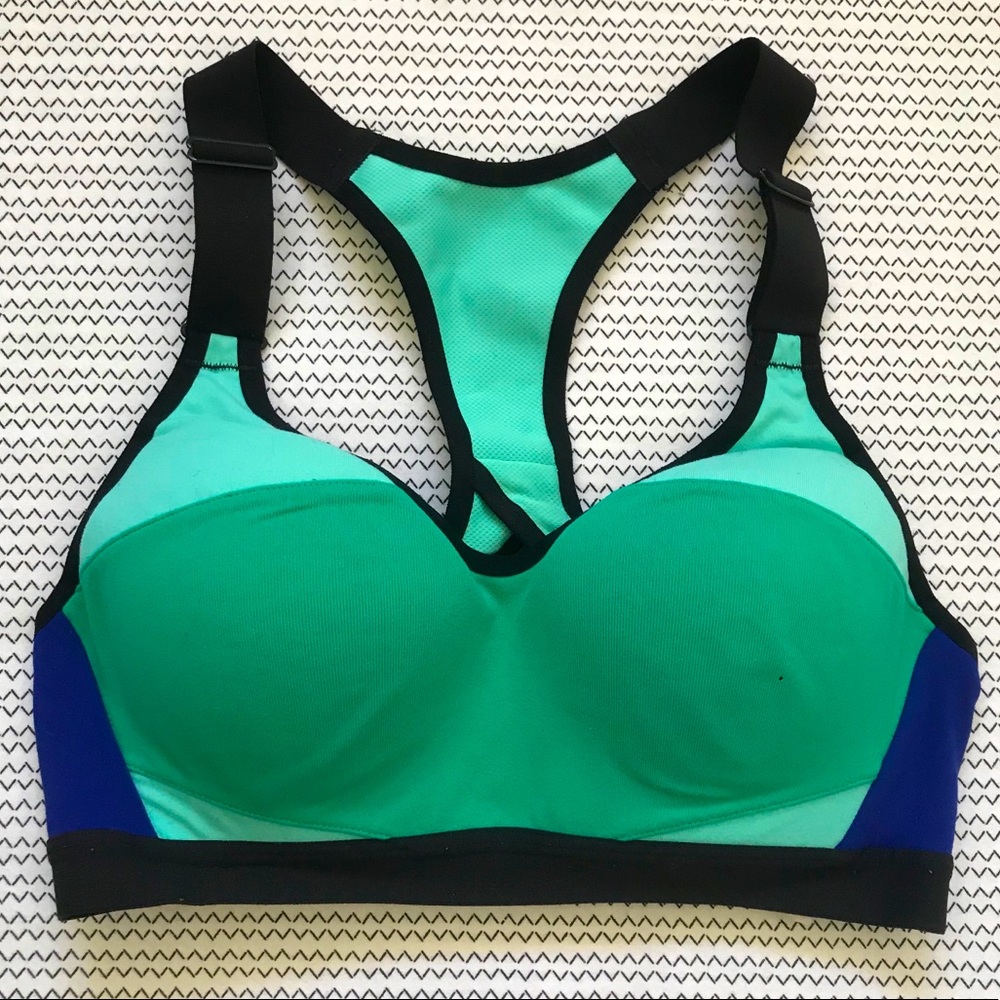 Victoria’s Secret Adjustable Racerback Teal Black Sports Bra Size 32B